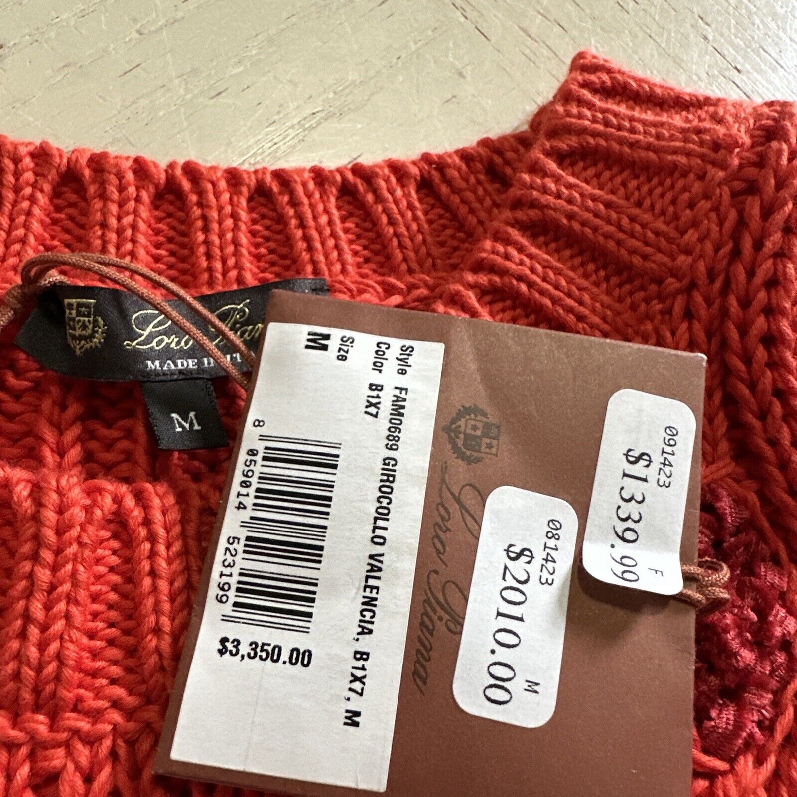 Loro Piana Women Valencia Cabled Cotton Sweater Orange Size M Italy New $3350