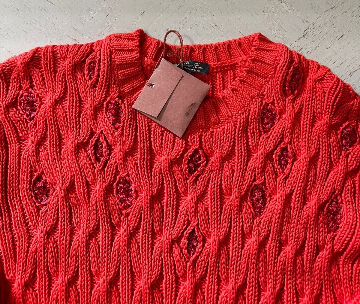 Loro Piana Women Valencia Cabled Cotton Sweater Orange Size M Italy New $3350