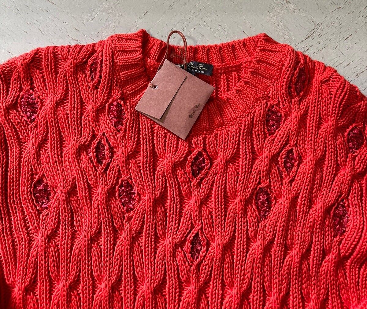 Loro Piana Women Valencia Cabled Cotton Sweater Orange Size L Italy $3350