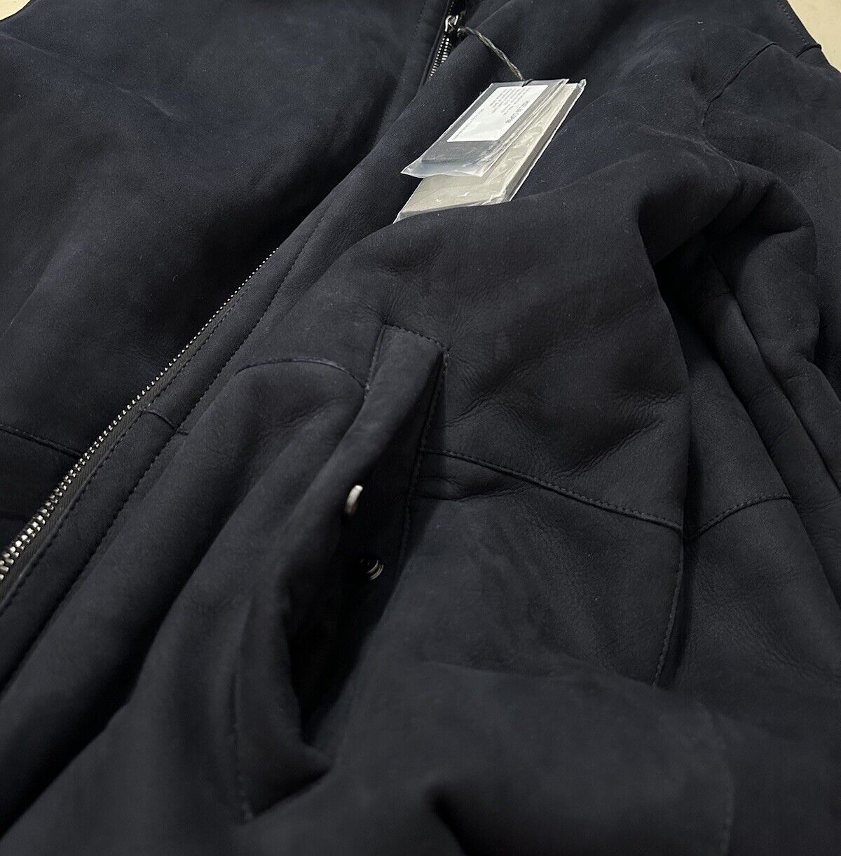 NWT $5900 Giorgio Armani Men Shearling Zip Front Coat Solid Blue 46 US/56 Eu