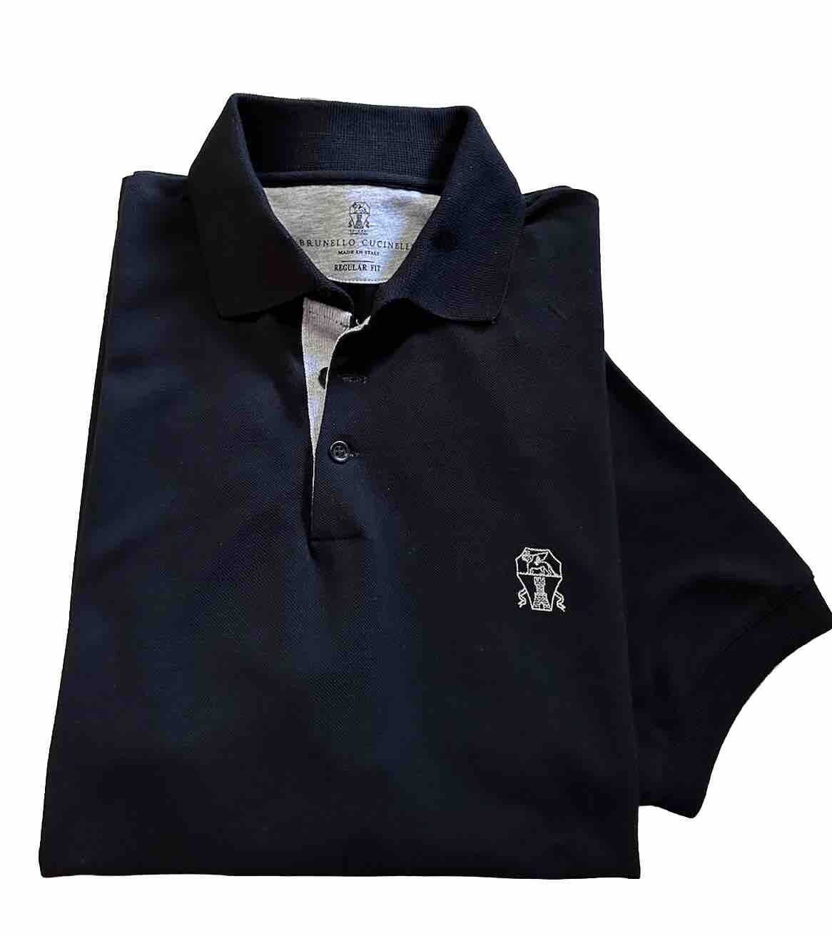 Brunello Cucinelli Regular Fit Men Pique Logo Polo Shirt Black Size S New $730