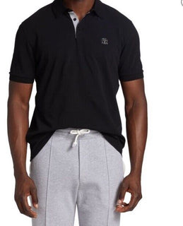 Brunello Cucinelli Regular Fit Men Pique Logo Polo Shirt Black Size S New $730