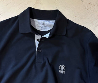 Brunello Cucinelli Regular Fit Men Pique Logo Polo Shirt Black Size S New $730