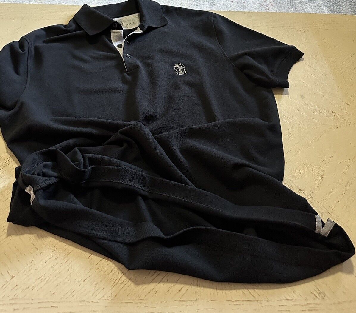 Brunello Cucinelli Regular Fit Men Pique Logo Polo Shirt Black Size S New $730