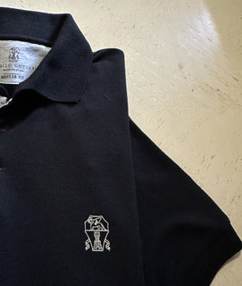 Brunello Cucinelli Regular Fit Men Pique Logo Polo Shirt Black Size S New $730