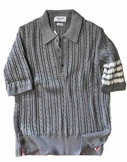 Thom Browne Men’s Cable Knit 4-Bar Polo Shirt Gray L ( 3 ) Ireland New