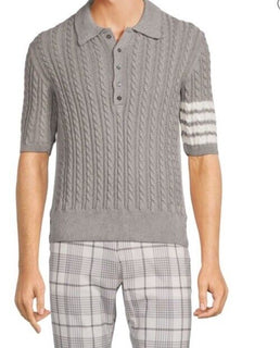 Thom Browne Men’s Cable Knit 4-Bar Polo Shirt Gray L ( 3 ) Ireland New