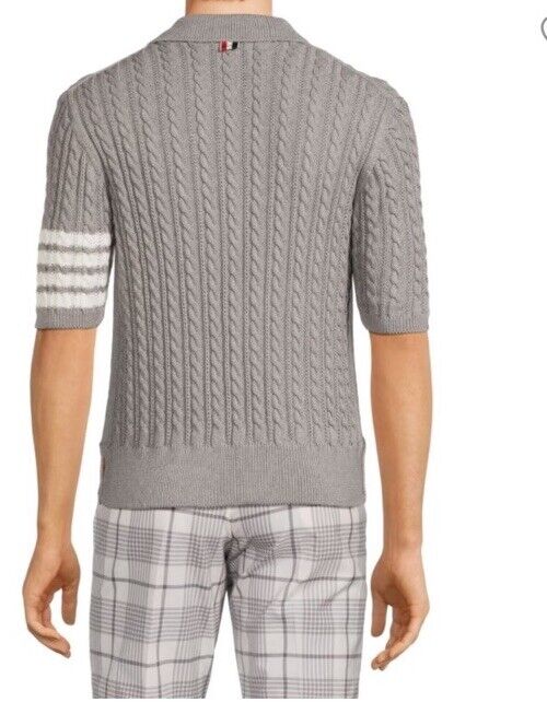 Thom Browne Men’s Cable Knit 4-Bar Polo Shirt Gray L ( 3 ) Ireland New