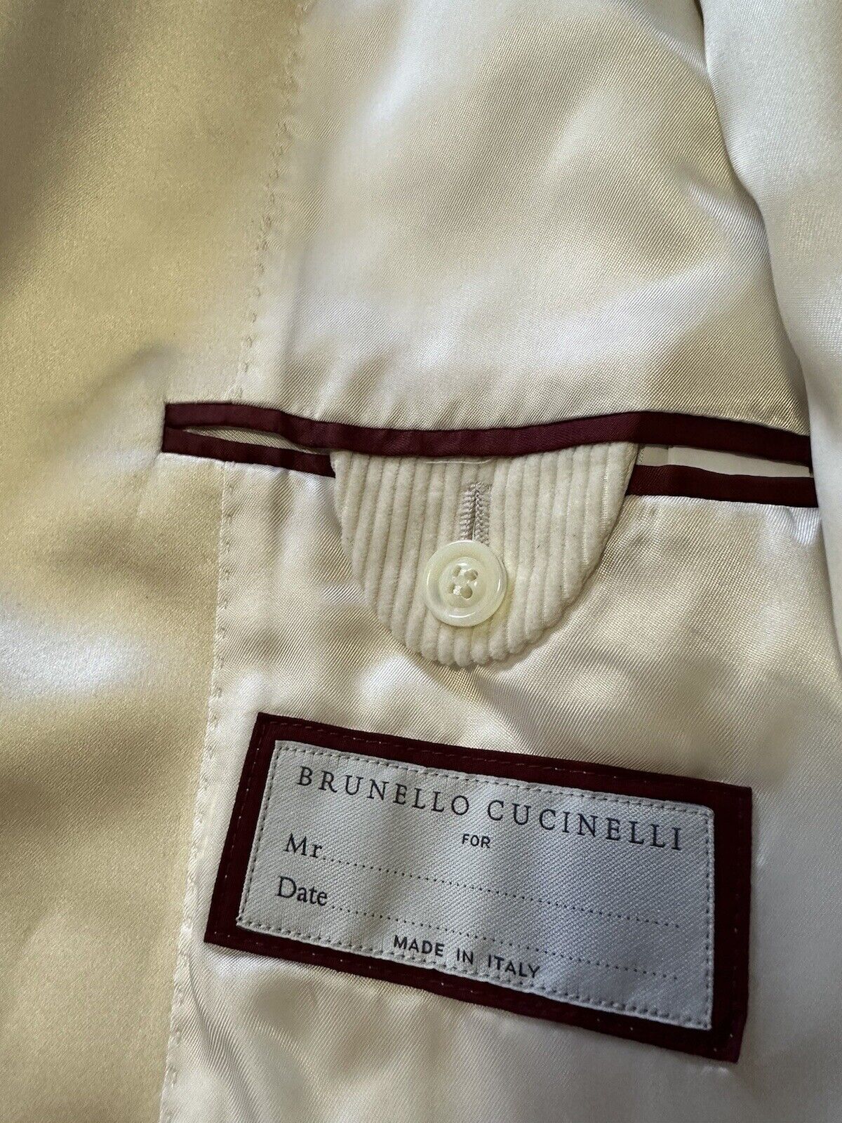 NET 4995 Brunello Cucinelli Men’s Corduroy Blazer Off White 42R US ( 52R Eu )