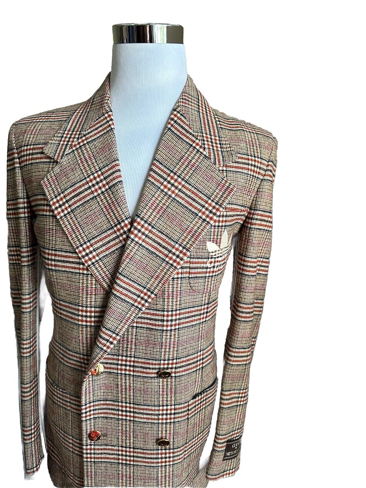 Gucci adidas Men Check On Flannel Suit Beige/Brown 40R US/50R Eu New $5800