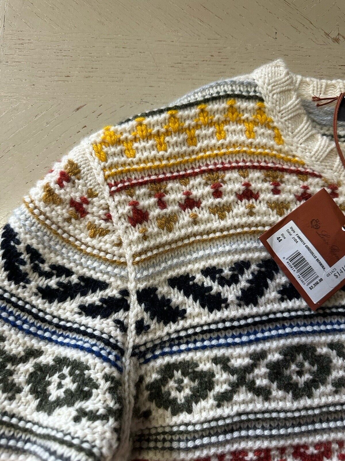 Loro Piana Women Bernina Pattern Cashmere Sweater BEIGE MULTI 44/10 New $2350