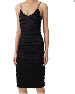 Burberry Melina Fringe Layered Dress Black 2 US/36 It Italy New $4190