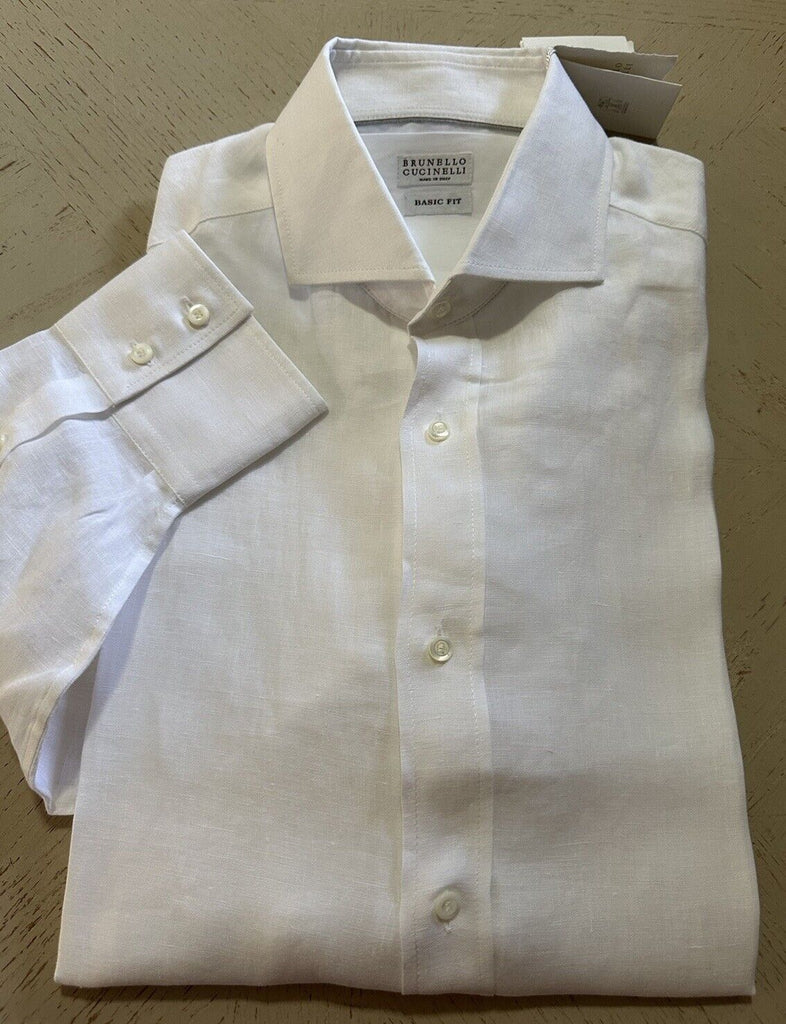 Brunello Cucinelli Men’s Basic Fit Linen Button-Front Shirt White New $695
