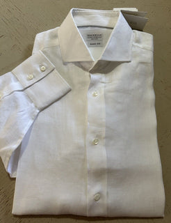 Brunello Cucinelli Men’s Basic Fit Linen Button-Front Shirt White New $695
