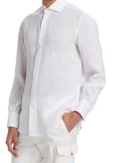 Brunello Cucinelli Men’s Basic Fit Linen Button-Front Shirt White New $695