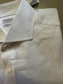 Brunello Cucinelli Men’s Basic Fit Linen Button-Front Shirt White New $695
