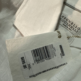 Brunello Cucinelli Men’s Basic Fit Linen Button-Front Shirt White XXL New $695