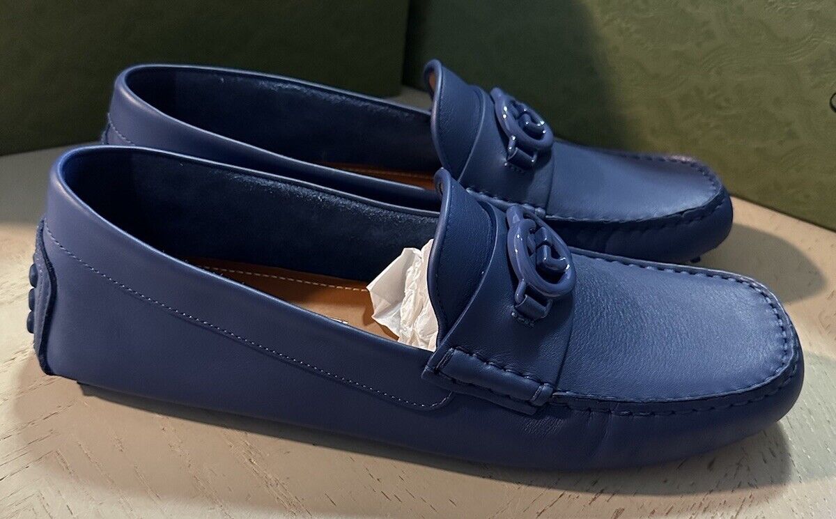 New Gucci Men Leather GG Driver Loafers Shoes Blue 14.5 US/14 UK 692379