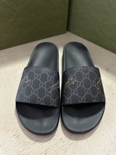 Gucci Men Cancas GG Supreme Tigers Print Sandal Black 8 US/4 UK 407345 New