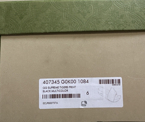 Gucci Men Cancas GG Supreme Tigers Print Sandal Black 8 US/4 UK 407345 New