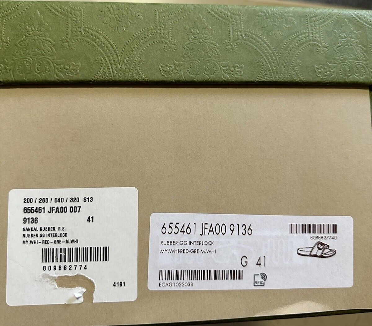 Gucci Women GG Interlock Sandal Shoes Red/Green/White 11 US ( 41 Eu ) 655461 New