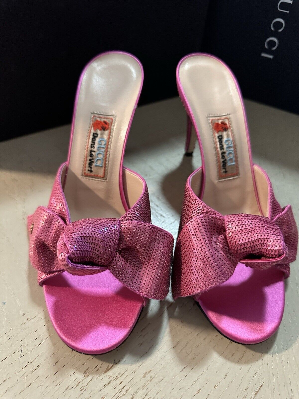 Gucci Women Bow Detail Satin Sandal Shoes Pink 7 US/37 Eu 724325 New