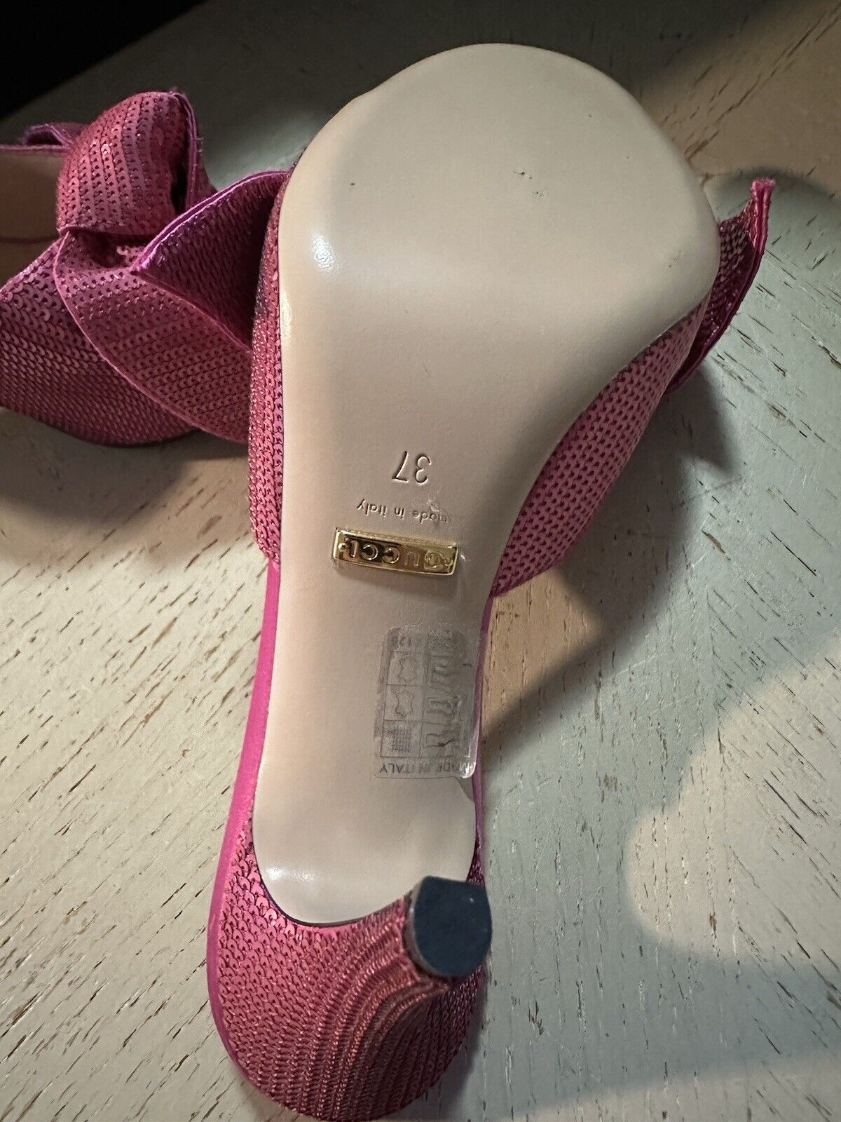 Gucci Women Bow Detail Satin Sandal Shoes Pink 7 US/37 Eu 724325 New