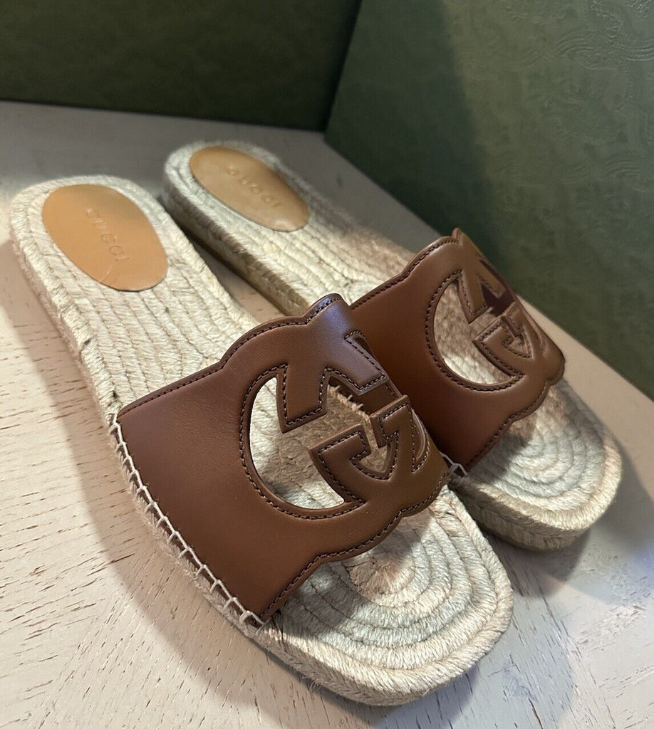 Gucci Men Leather GG Espadrille Sandal Shoes Brown 13 US/12 UK 725260 New