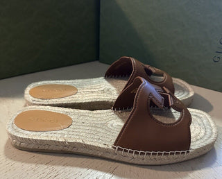 Gucci Men Leather GG Espadrille Sandal Shoes Brown 13 US/12 UK 725260 New