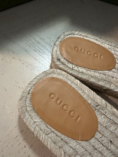 Gucci Men Leather GG Espadrille Sandal Shoes Brown 13 US/12 UK 725260 New