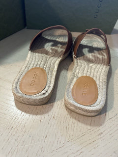 Gucci Men Leather GG Espadrille Sandal Shoes Brown 13 US/12 UK 725260 New