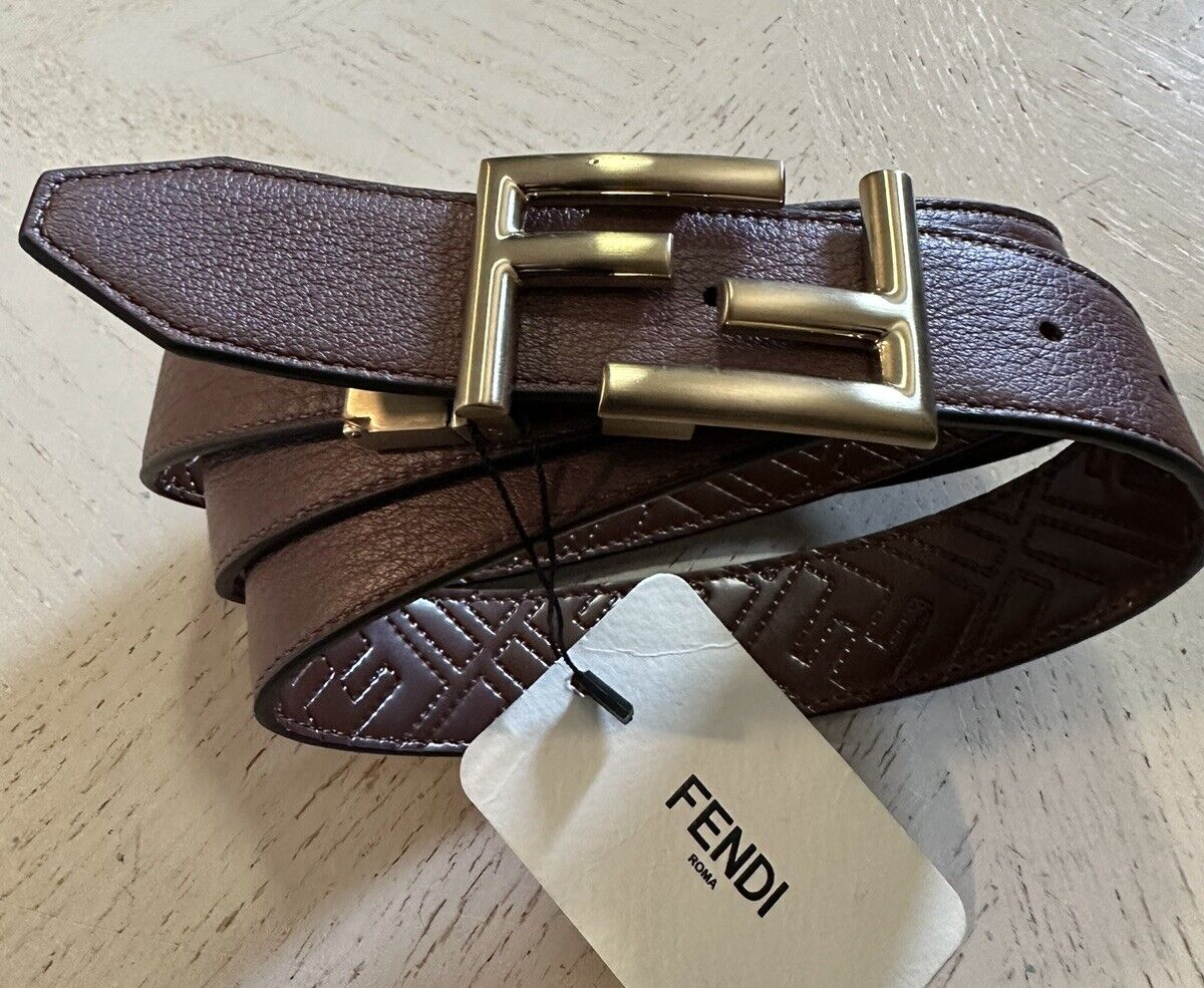 Fendi Men FF Logo Reversible Leather Belt Chocolate Brown One Size New $690