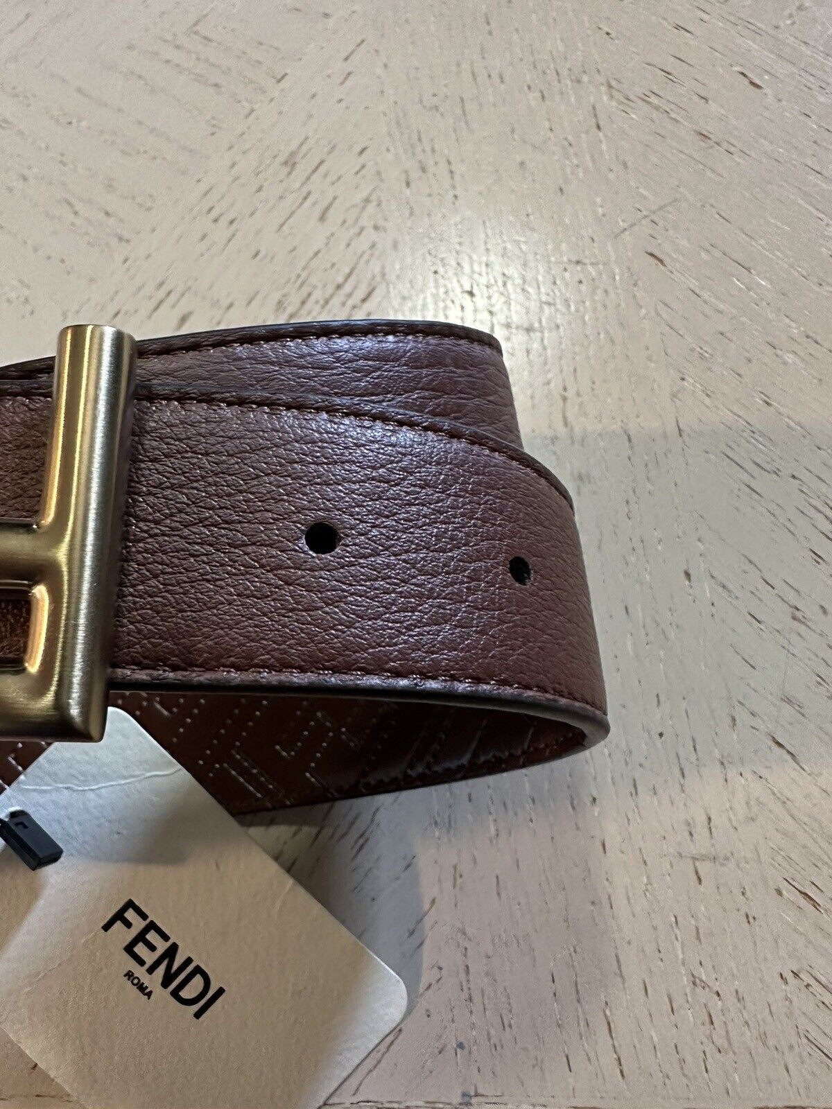 Fendi Men FF Logo Reversible Leather Belt Chocolate Brown One Size New $690