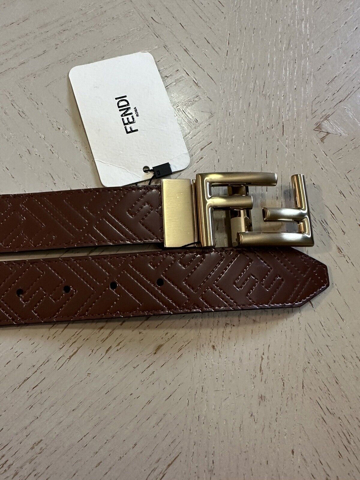 Fendi Men FF Logo Reversible Leather Belt Chocolate Brown One Size New $690