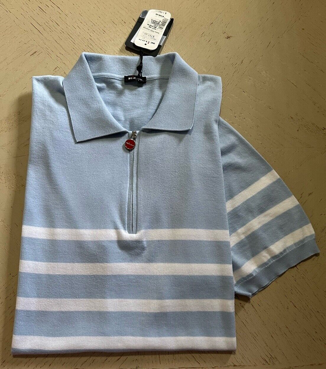 Kiton Men’s Short Sleeve Striped Polo Shirt Blue Size M New $1595