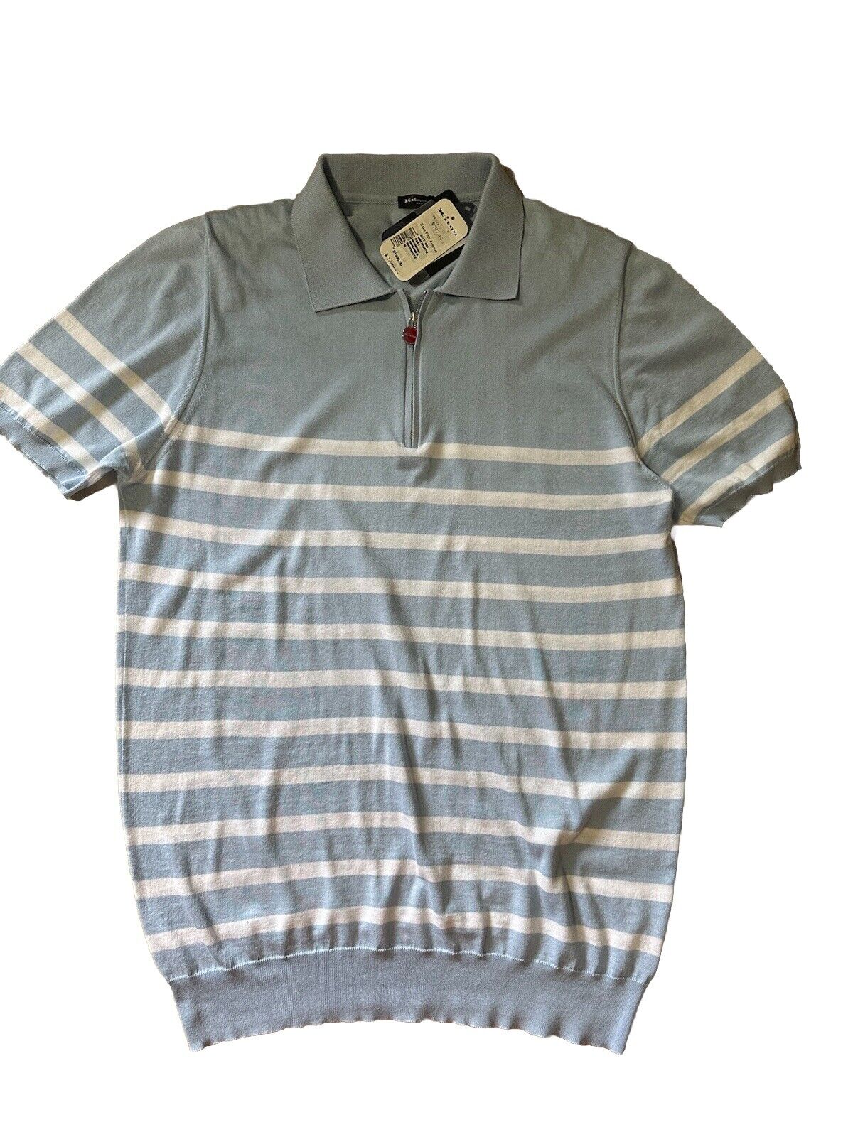 Kiton Men’s Short Sleeve Striped Polo Shirt Blue Size M New $1595