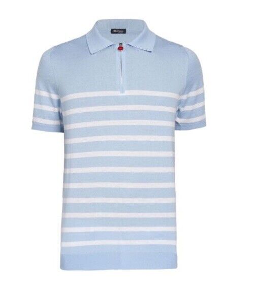 Kiton Men’s Short Sleeve Striped Polo Shirt Blue Size M New $1595