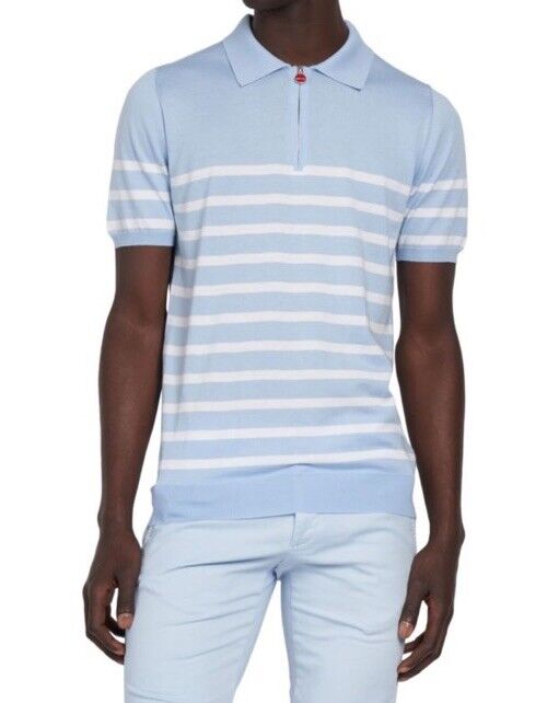 Kiton Men’s Short Sleeve Striped Polo Shirt Blue Size M New $1595