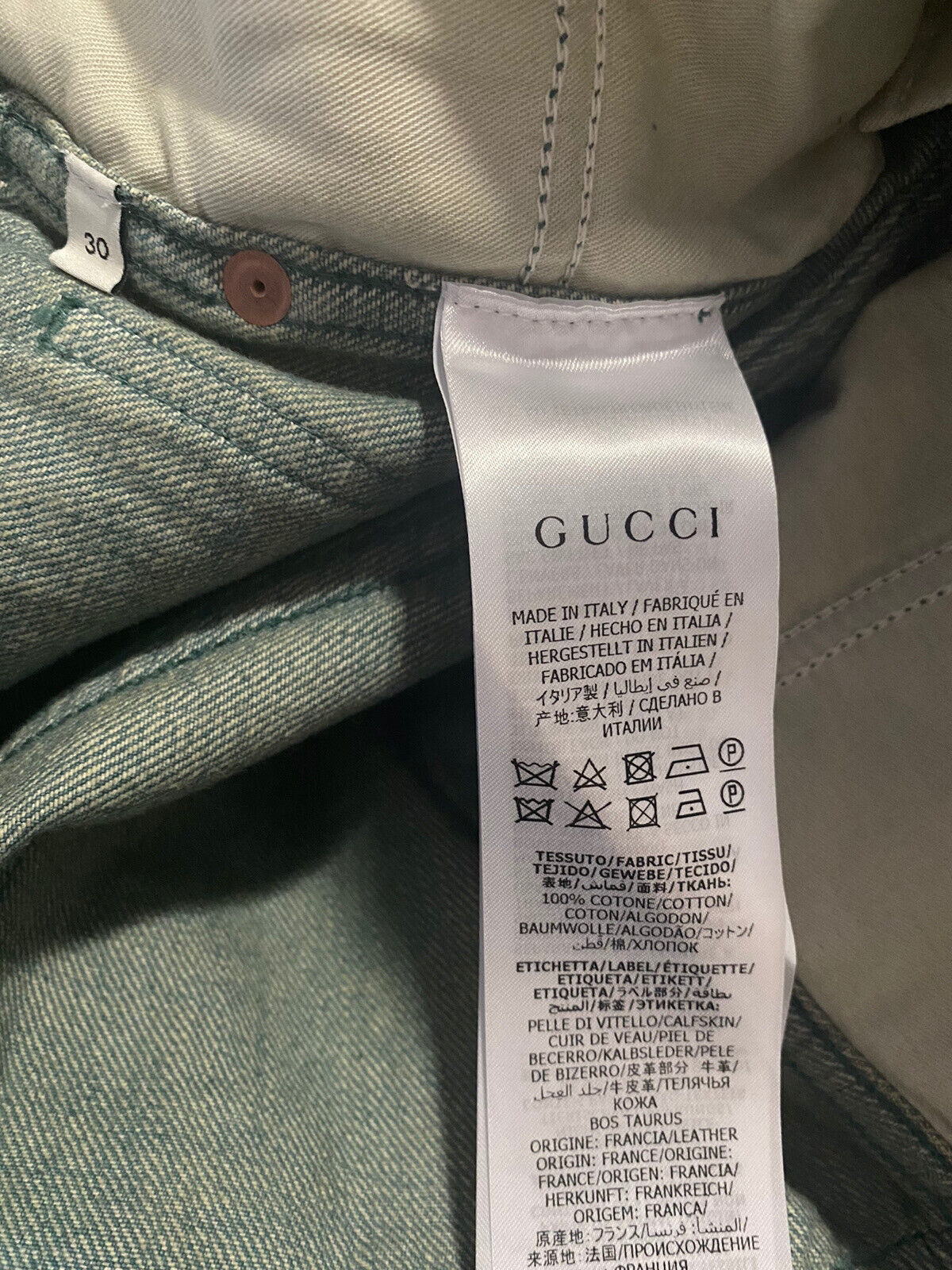 NWT $1450 Gucci Men’s Jeans Pants Green Size 30 US ( Measured 29 )