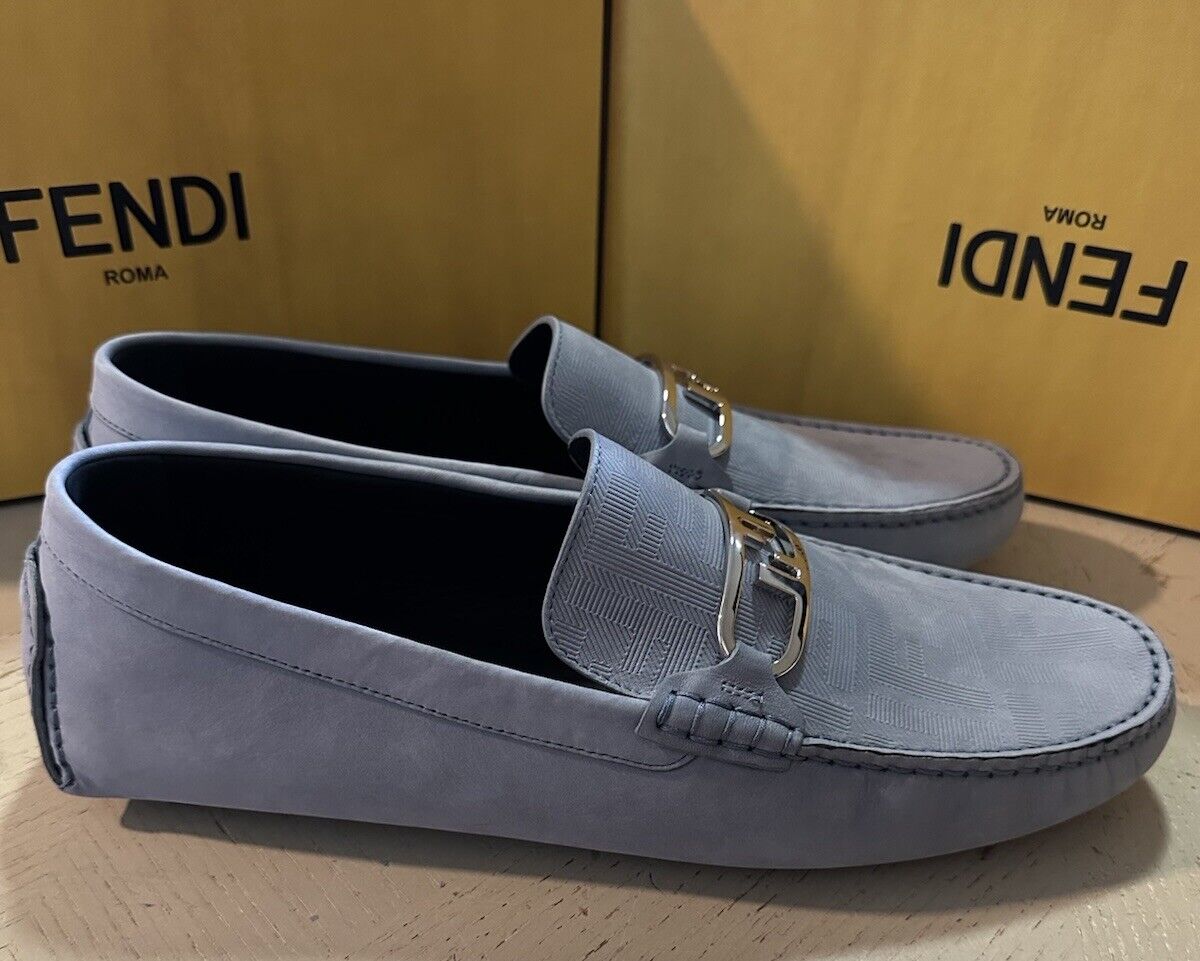 Fendi Men’s FF Logo Leather Driver Loafers Shoes Sky Blue 10 US/9 UK New $770