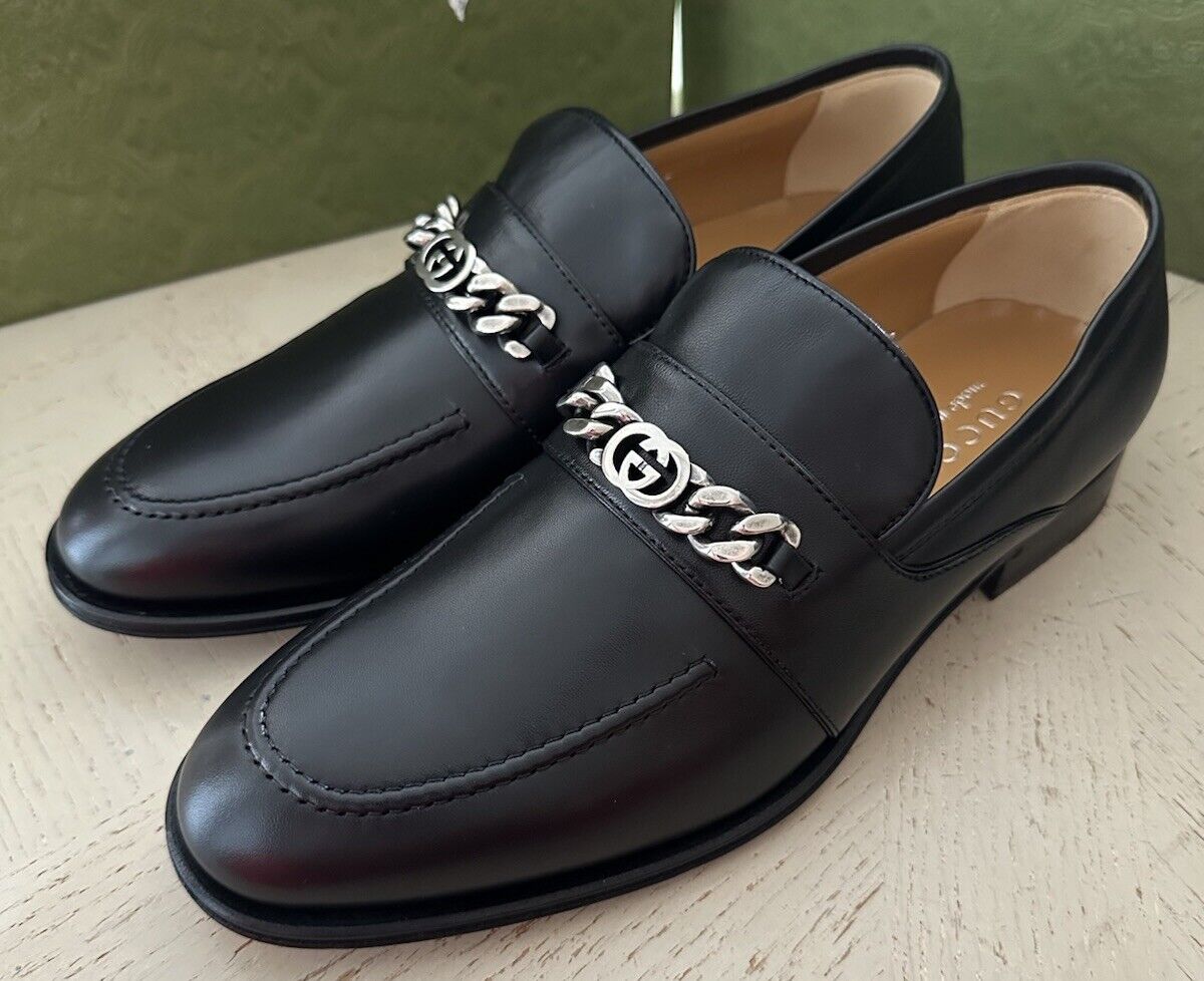 Gucci Mens GG Logo Leather Loafers Shoes Black 9 US/8 UK New 739774