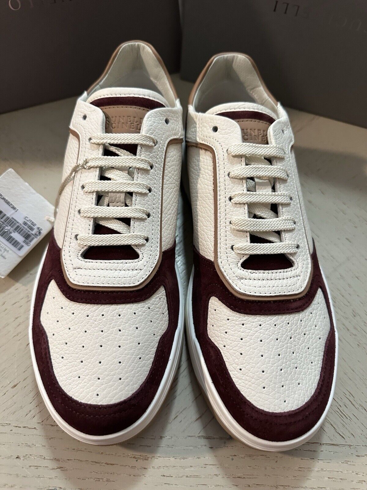 Brunello Cucinelli Men Leather/Suede Sneakers Burgundy/White 9 US/42 Eu New $997