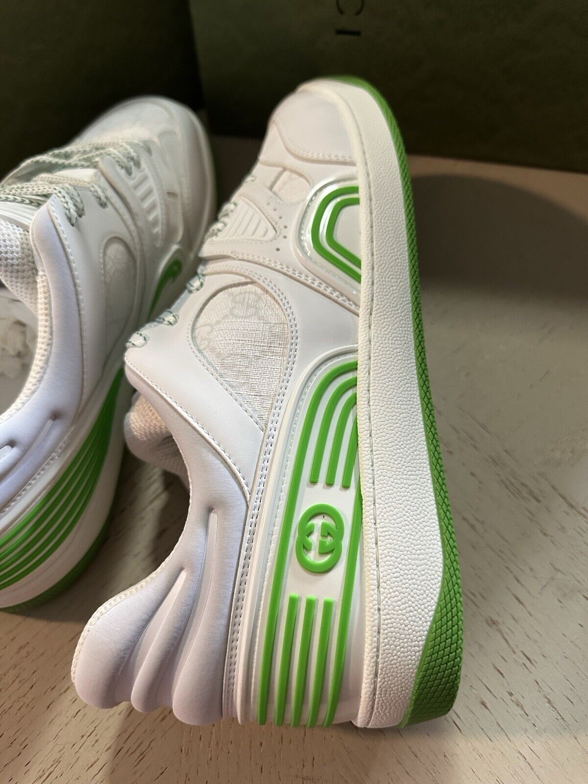 Gucci Men GG Supreme Demetra Basket Sneakers White/Green 13 US/12 UK 698785 New