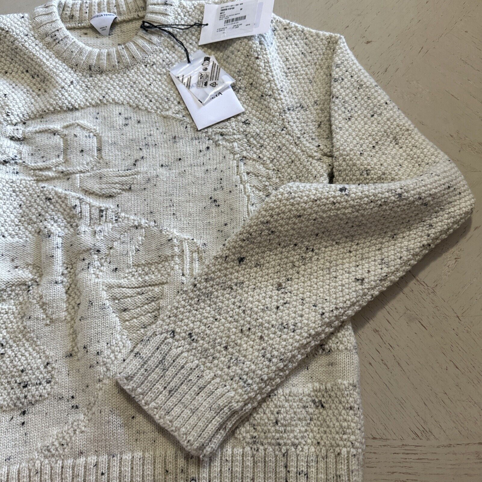 NWT $1200 Bottega Veneta Men Crewneck Wool Sweater White/Cream Size M