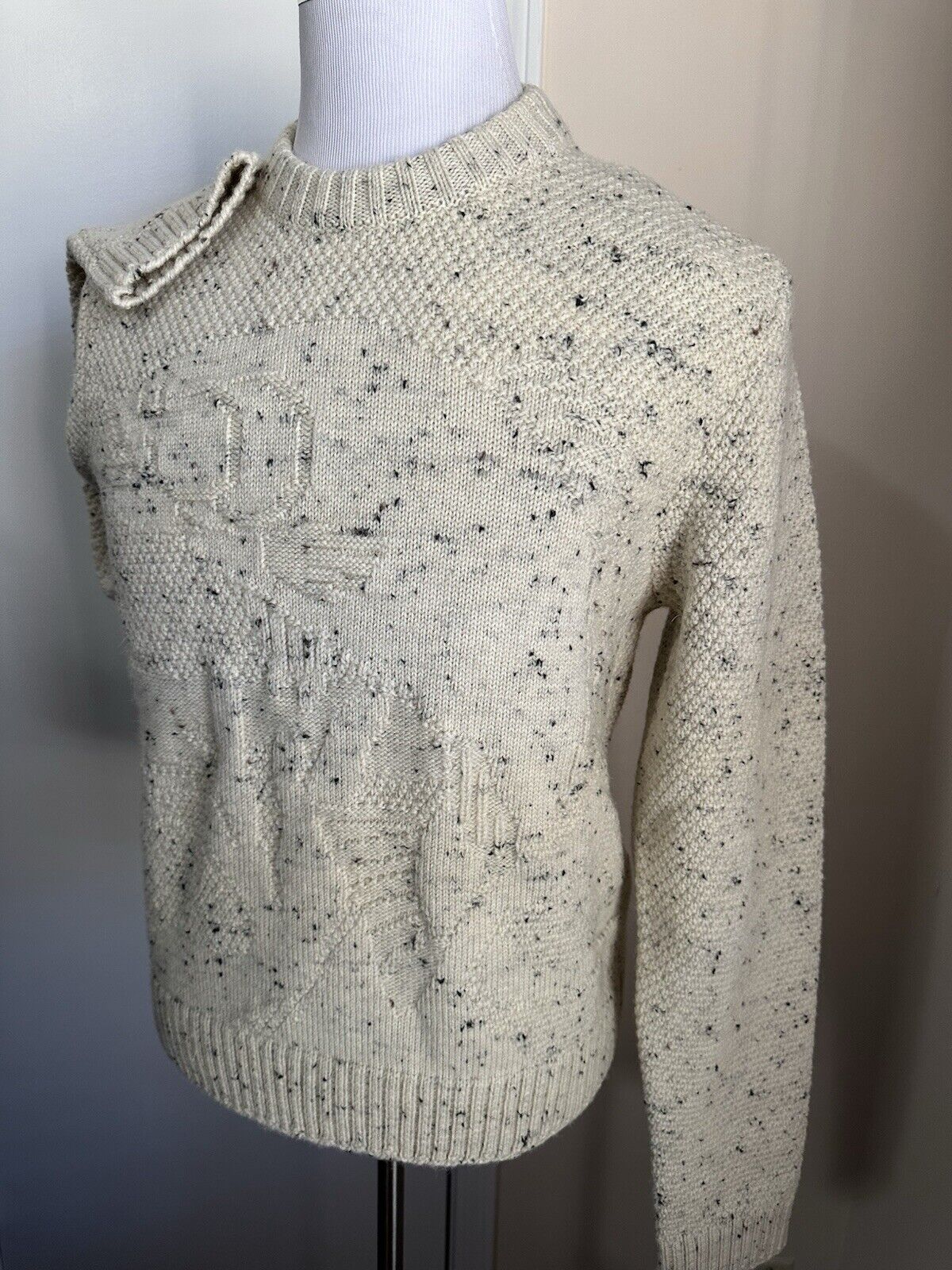 NWT $1200 Bottega Veneta Men Crewneck Wool Sweater White/Cream Size M