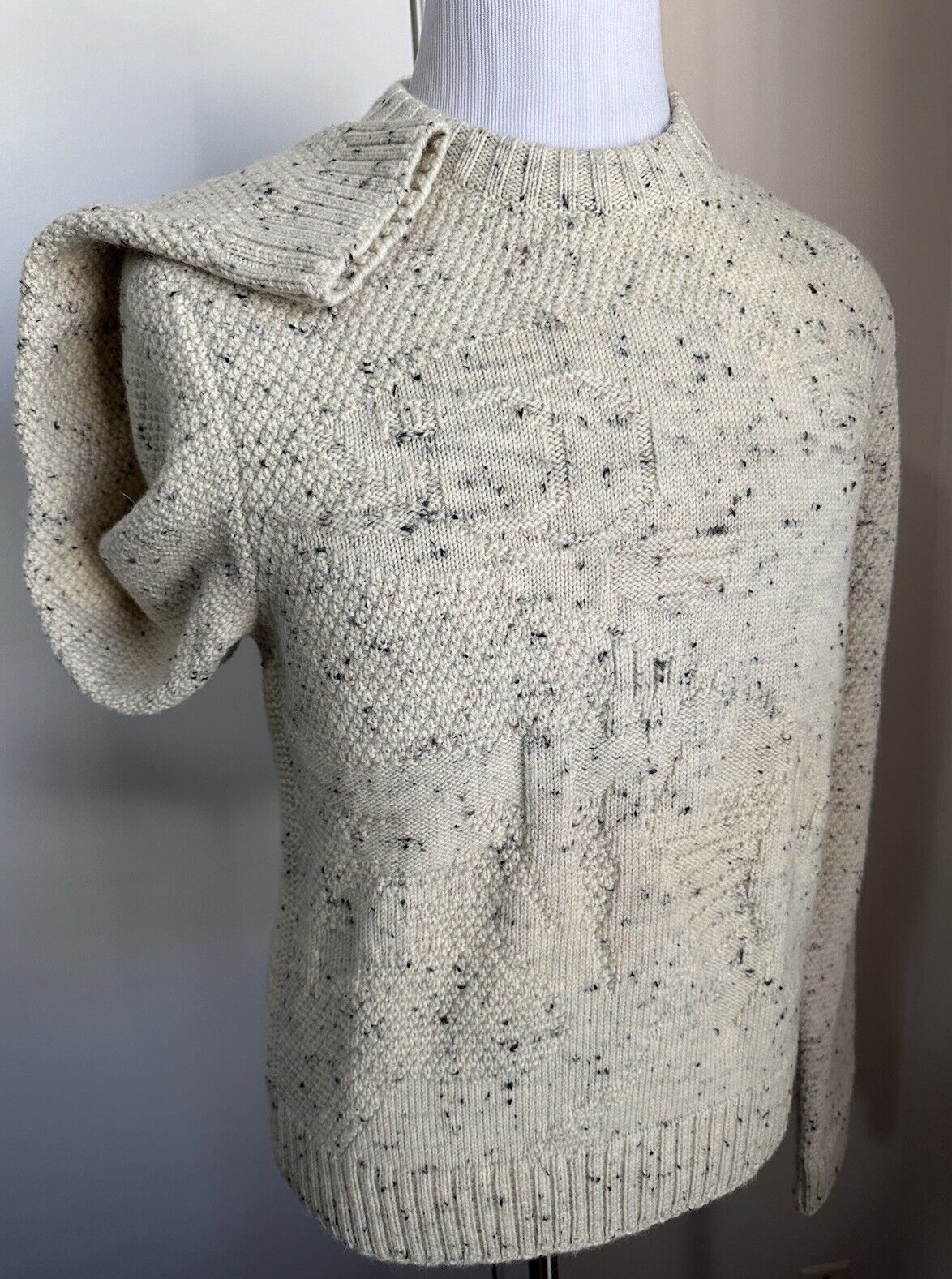 NWT $1200 Bottega Veneta Men Crewneck Wool Sweater White/Cream Size M