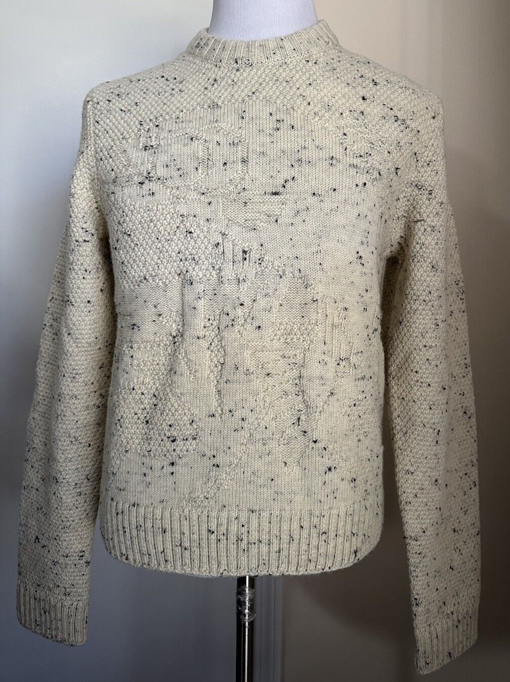 NWT $1200 Bottega Veneta Men Crewneck Wool Sweater White/Cream Size M