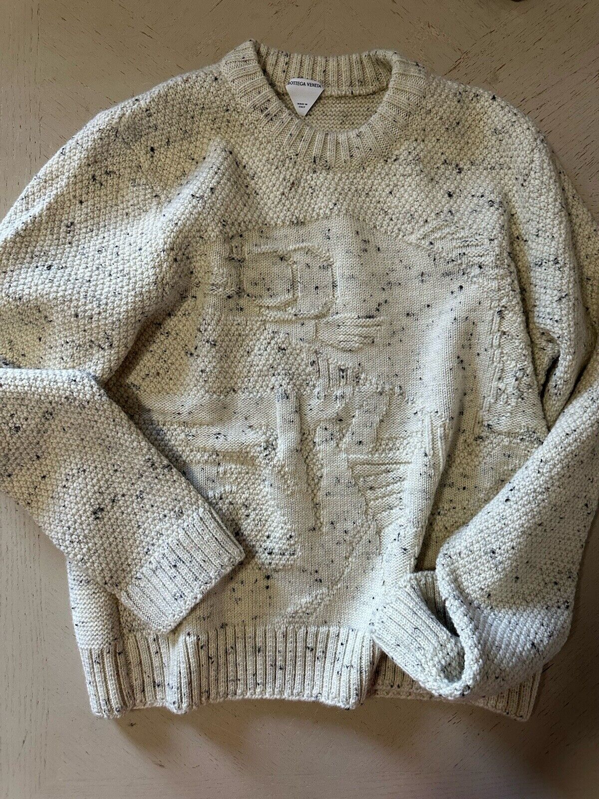 NWT $1200 Bottega Veneta Men Crewneck Wool Sweater White/Cream Size M