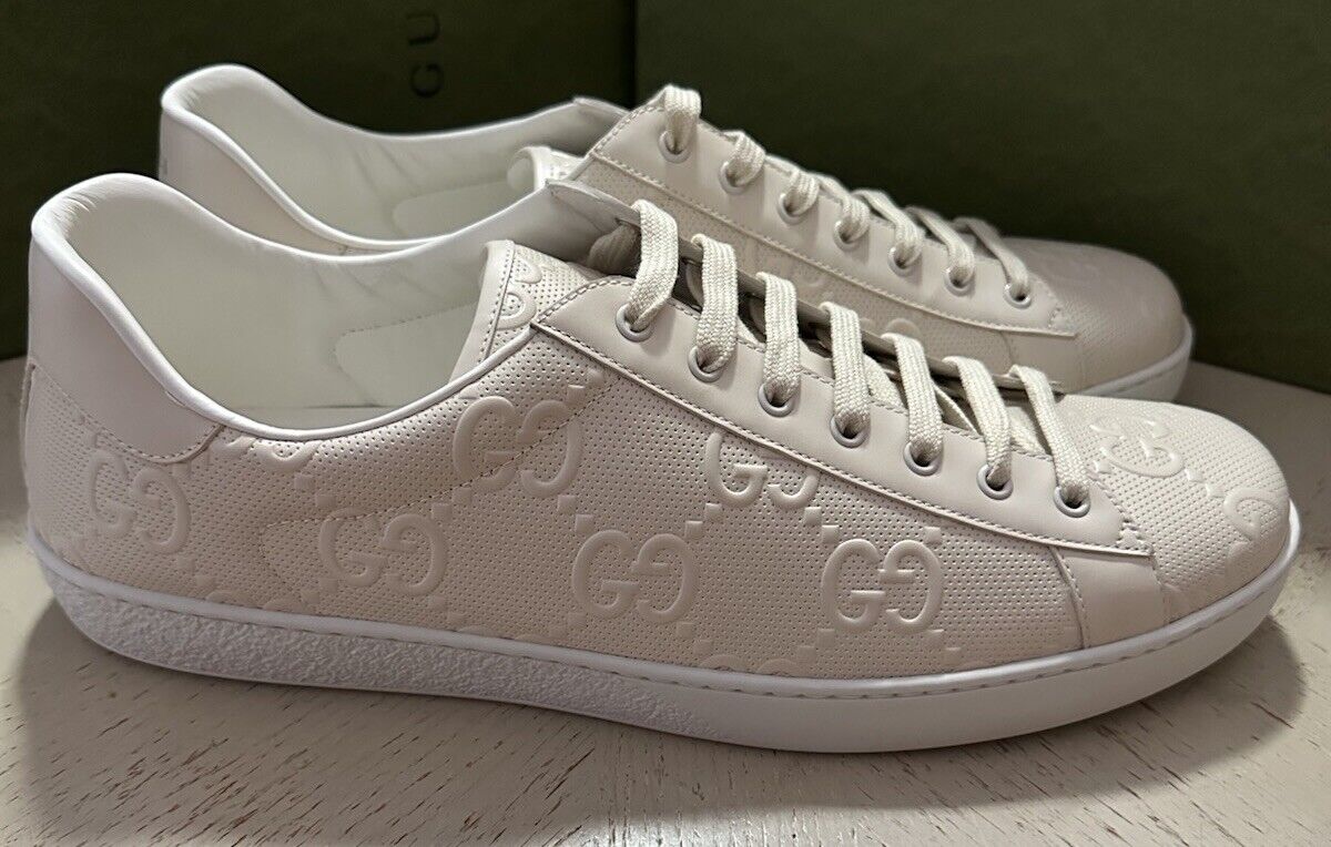 New Gucci Men Leather GG Logo Sneakers Mystic White 15.5 US/15 UK New 625787