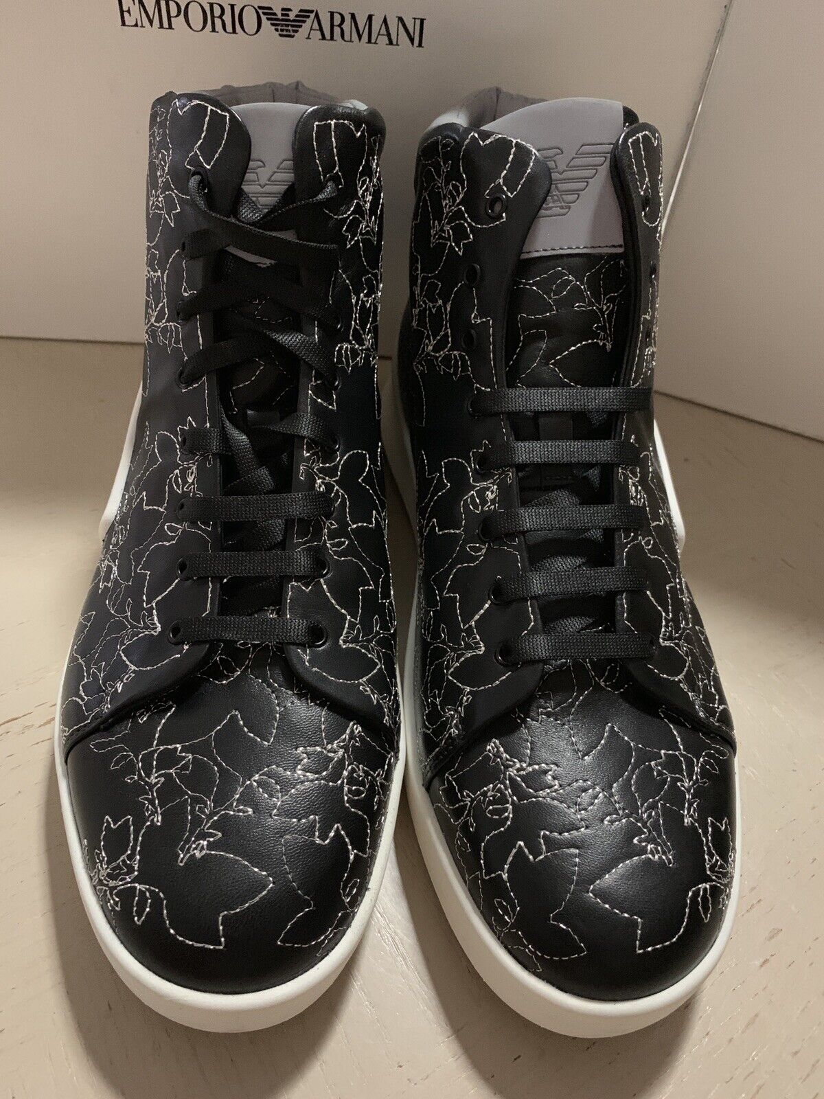 New $745 Emporio Armani Men Leather High Top Sneakers Black 12.5 US/11.5 X4Z063